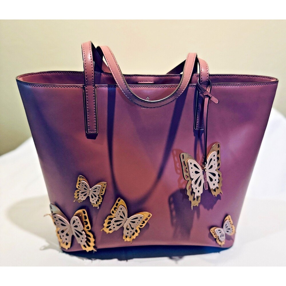 KATE SPADE NEW YORK ALL THE BUZZ PINK MAUVE GOLD LEATHER SNAP TOTE HANDBAG PURSE